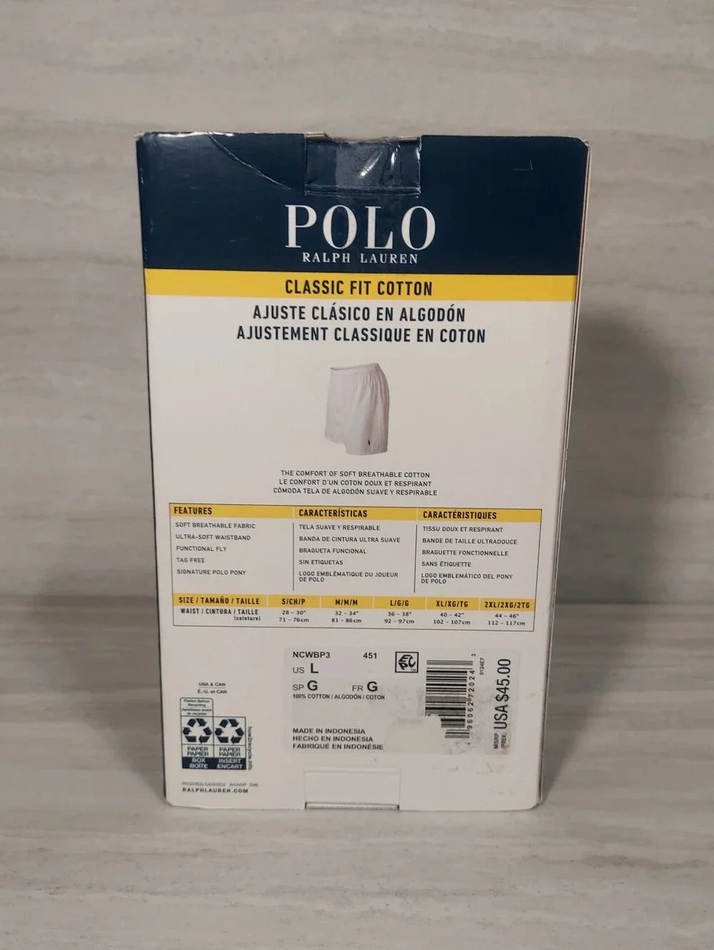 Polo by Ralph Lauren Men’s Classic Fit Cotton Boxer 3-Pack - Blue/Yellow/White